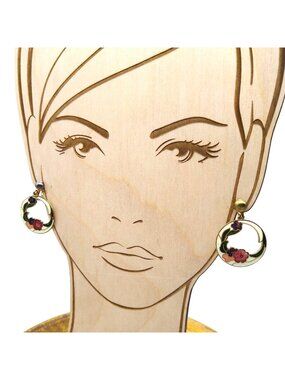 Vintage Flowers Cloisonne Dangle Earrings, Floral Enamel Circle Drop Clip On